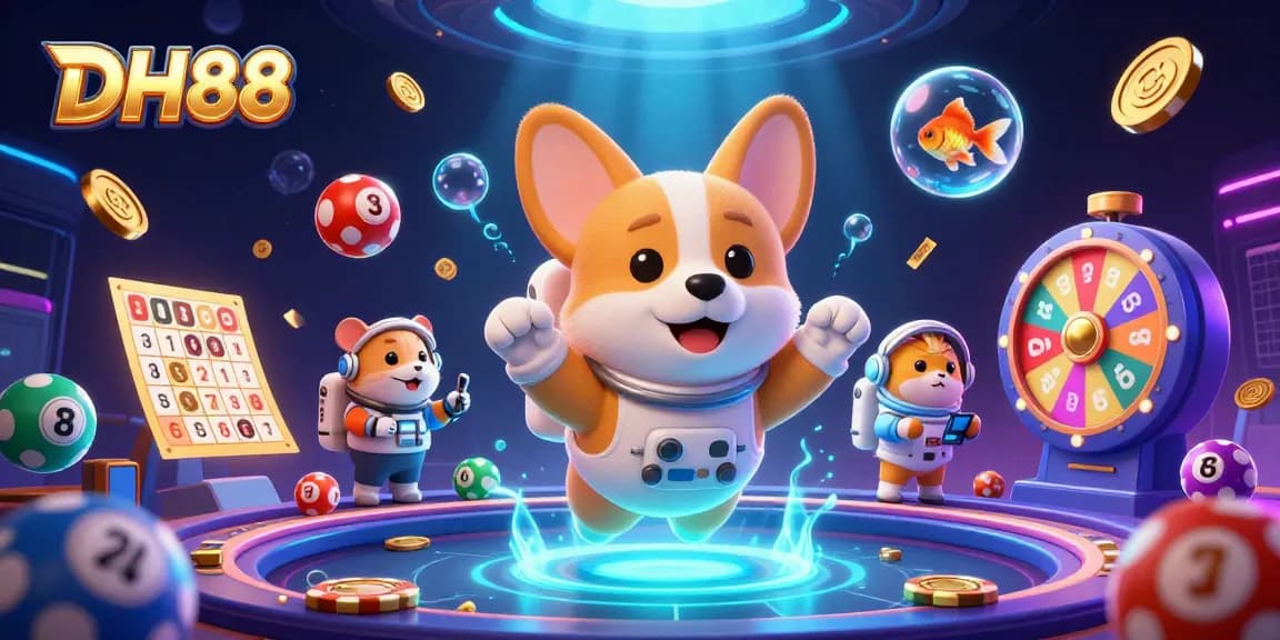 Experience the excitement of DH88 casino with vibrant gaming elements and animated characters in an immersive 3D scene.