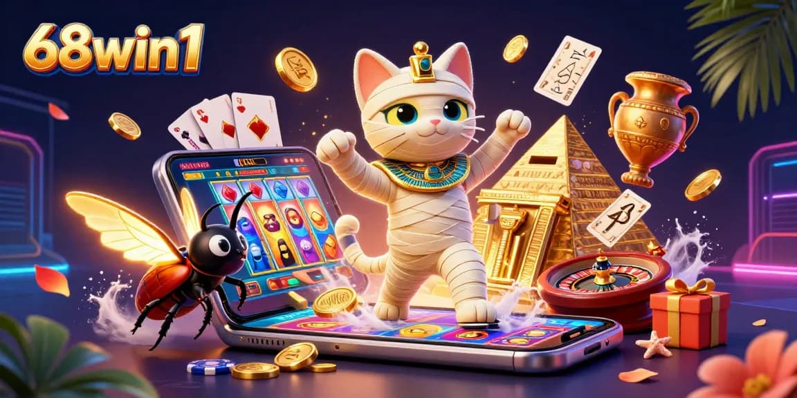 Experience vibrant gameplay at 68win1 with a 3D Egyptian theme featuring dynamic slot games and rich casino elements.