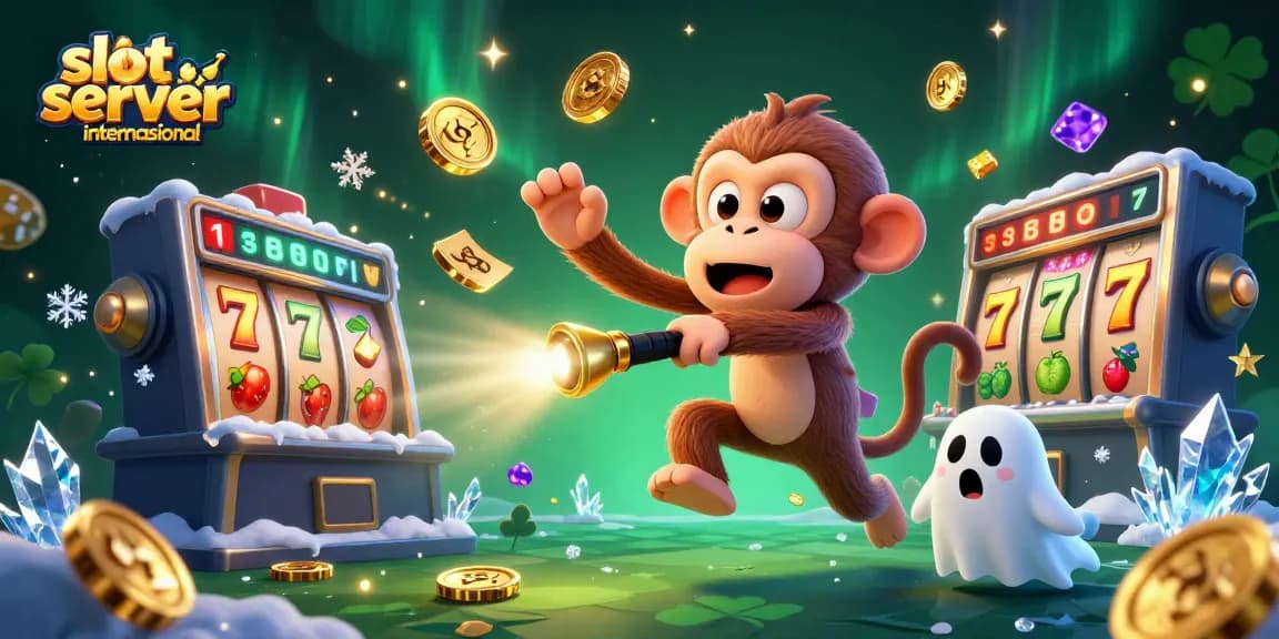 Engage with slot server internasional while watching the mischievous monkey and hunter puppy in a lively casino.