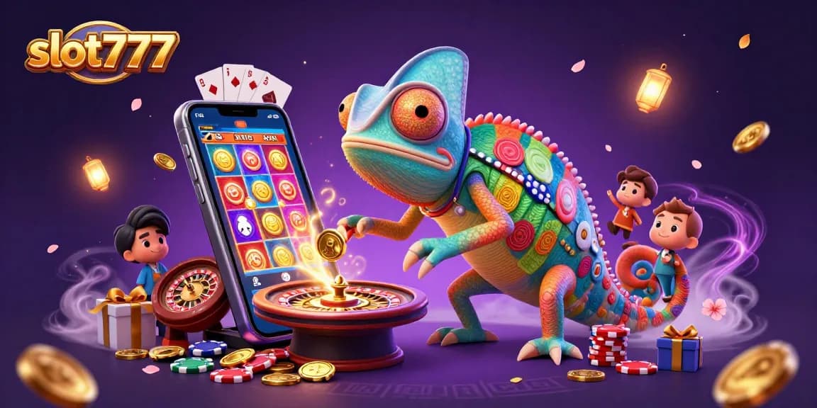 Experience thrilling gameplay with slot777 at a vibrant casino illustrated scene