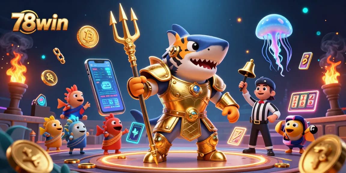 Win big with 78win's vibrant 3D casino scene showcasing underwater action.