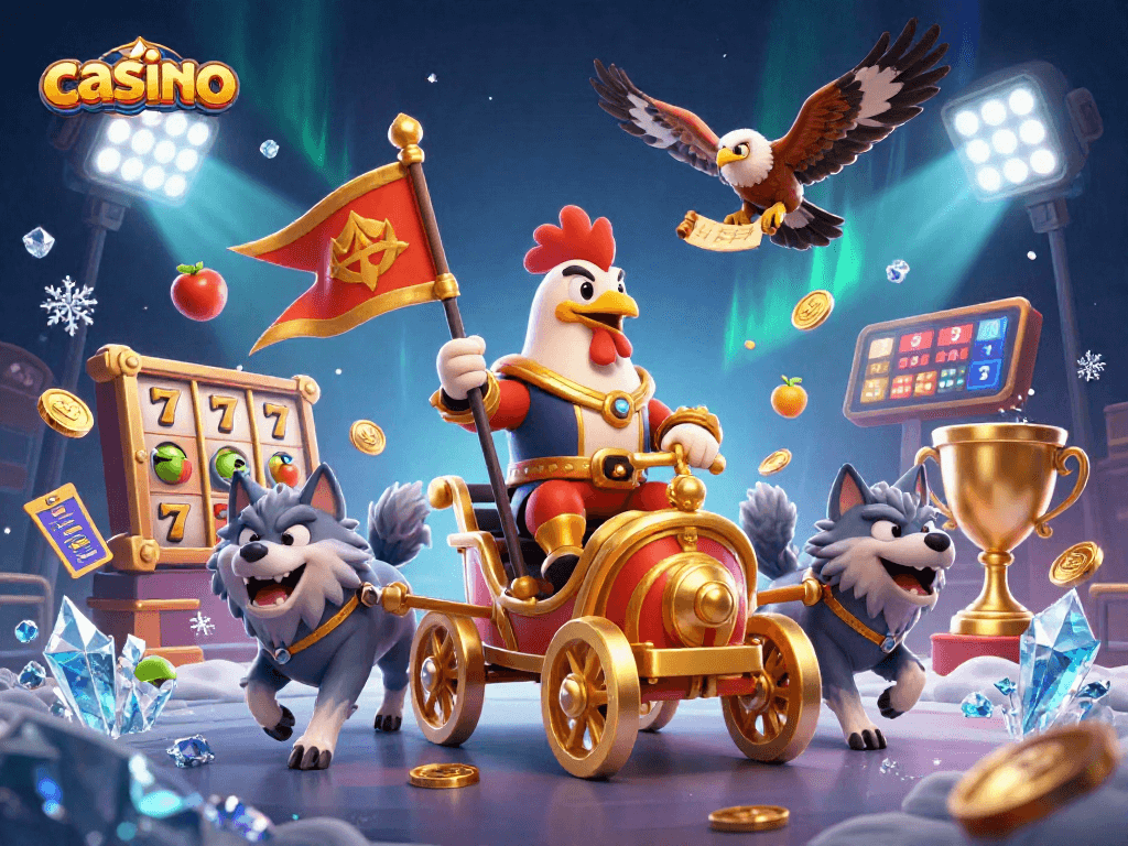 Engage in exciting casino gameplay with dynamic slot elements and a warrior rooster.