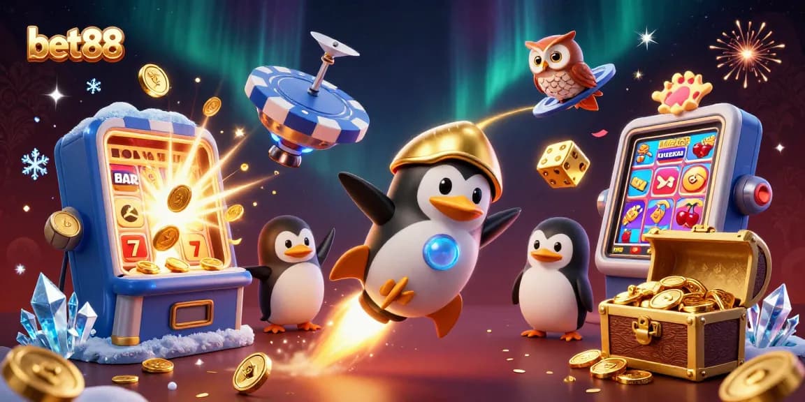 Engage with bet88's thrilling slots and casino adventure in this vibrant 3D illustration.
