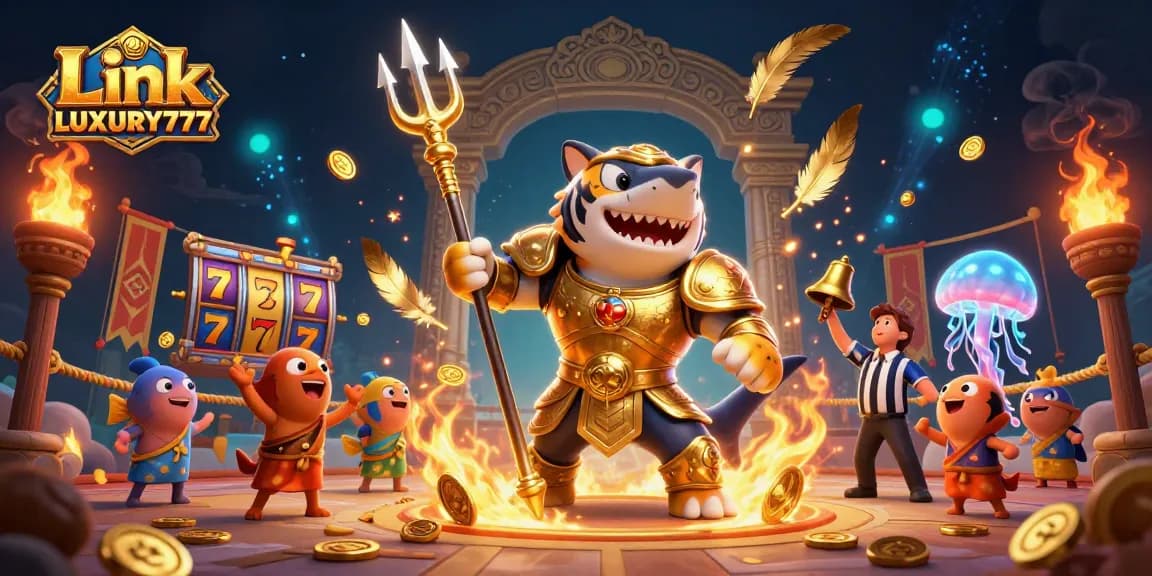 Link LUXURY777 menawarkan pertandingan kasino 3D dengan hiu kartun dan elemen slot yang menarik