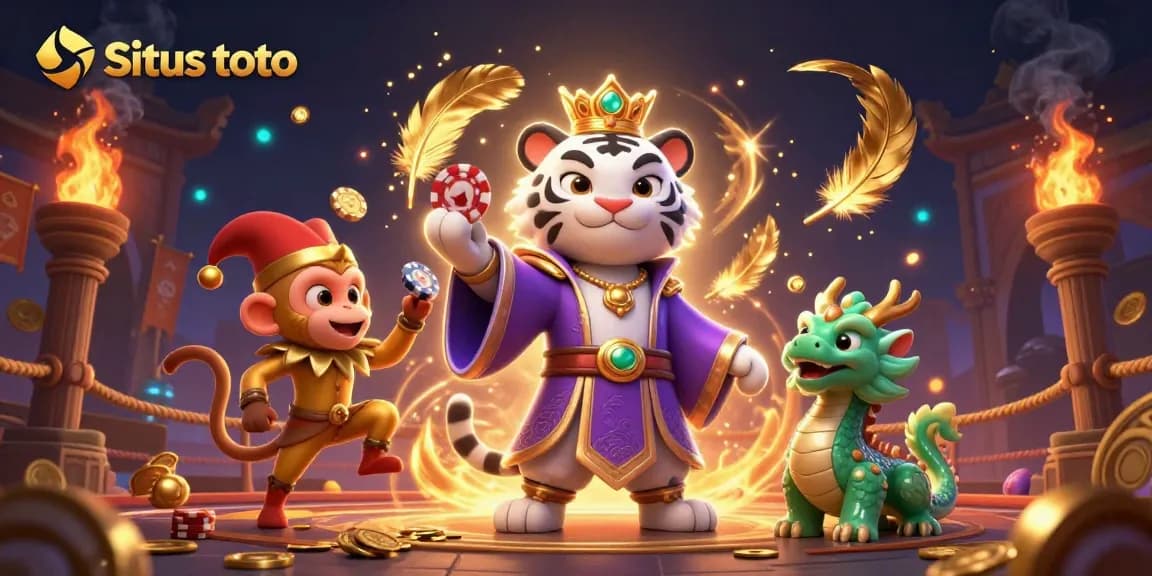 Engage with Situs toto in an exciting 3D casino scene featuring unique characters and rich gaming elements.