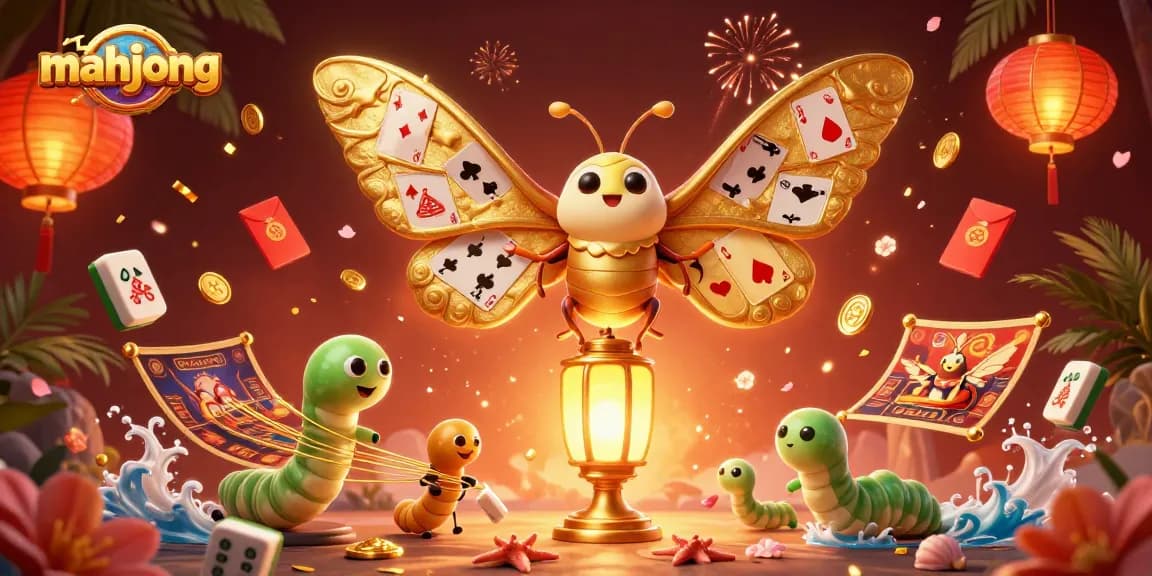 Play mahjong with gold-tinged tiles and stunning 3D casino elements in a vibrant illustration.