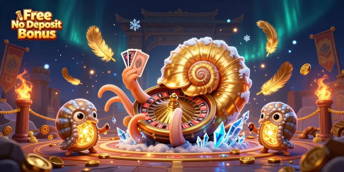 Experience excitement with Free No Deposit Bonus while playing cards with a unique 3D nautilus character.