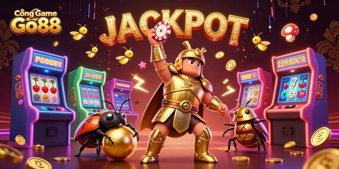 Lift your game with Cổng Game Go88, as a heroic beetle celebrates victory at the casino.