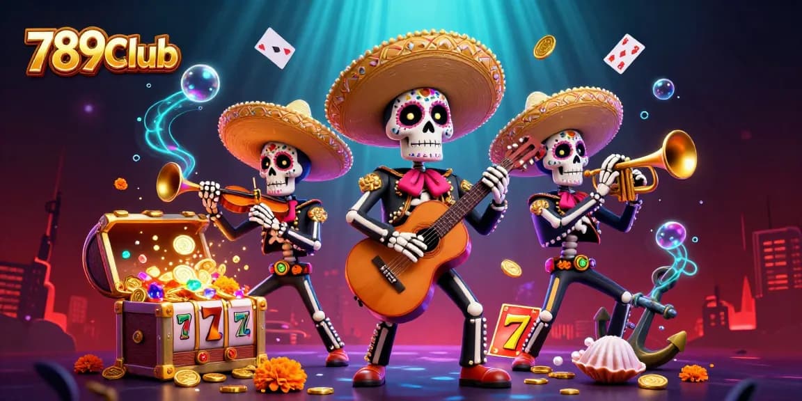 Experience the thrill of 789Club with a vibrant 3D casino band and lively gaming elements.