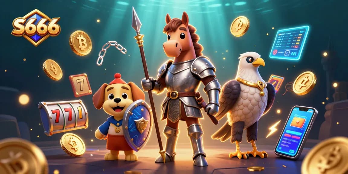 S666 features dynamic gambling elements with a medieval knight, puppy squire, and falcon illustration in a casino scene.