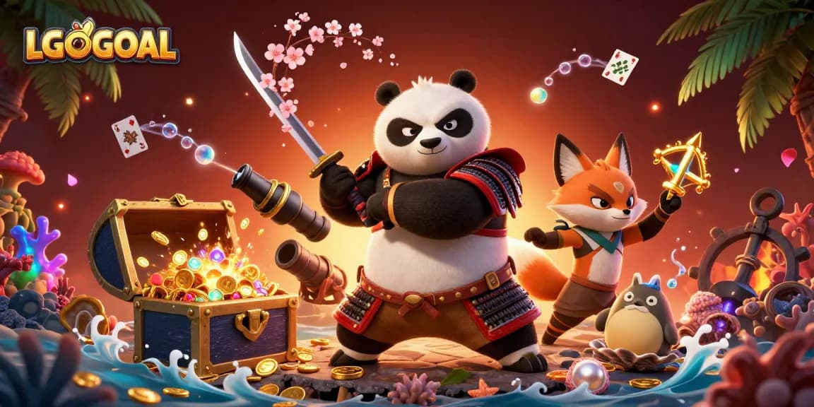Experience winning at LGOGOAL with playful 3D characters in a vibrant gambling fantasy scene.