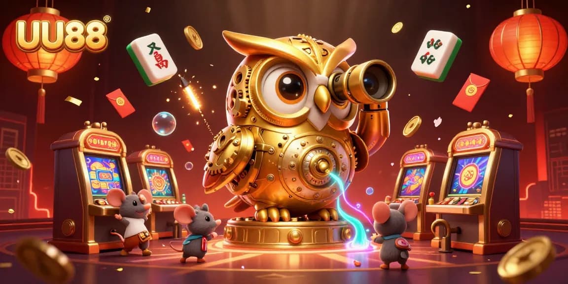 Engage in the immersive UU88 casino experience with interactive elements like a golden owl and dynamic game features.
