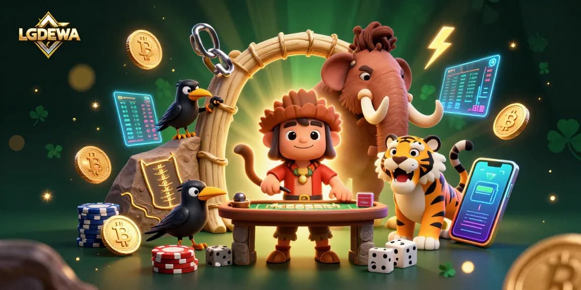 Experience LGODEWA’s prehistoric casino adventure with cavemen and crypto coins.