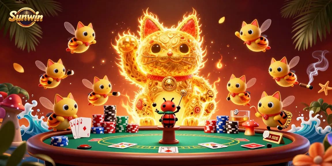 Experience thrilling gameplay at Sunwin with an interactive lucky cat guiding your poker strategy.