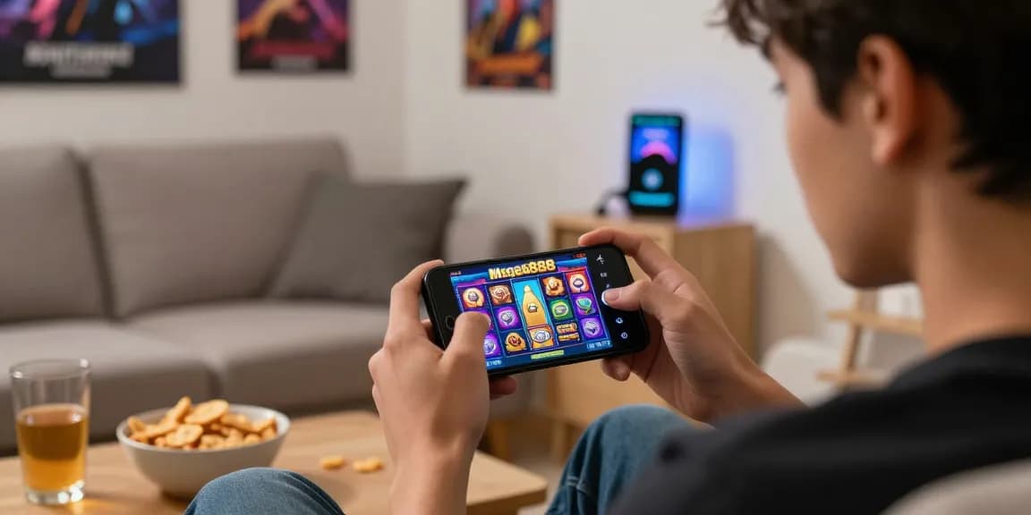 Engaging Mega888 ios gaming experience in a cozy living room.