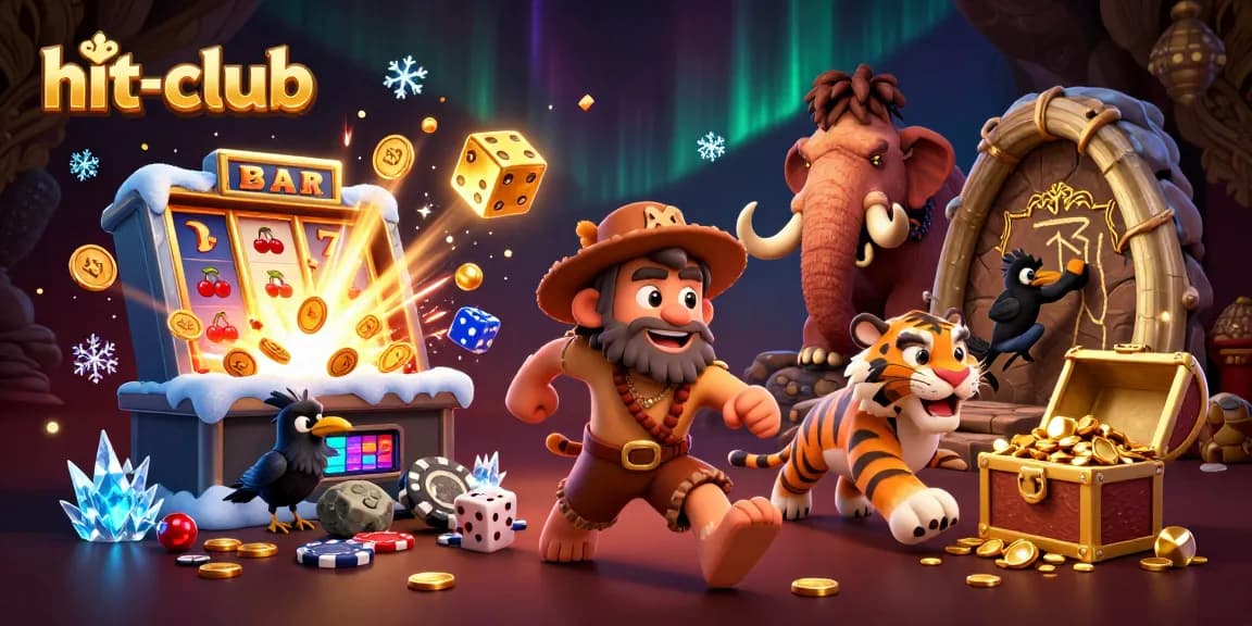 Join the hit-club in a thrilling prehistoric casino scene filled with excitement and dynamic games.
