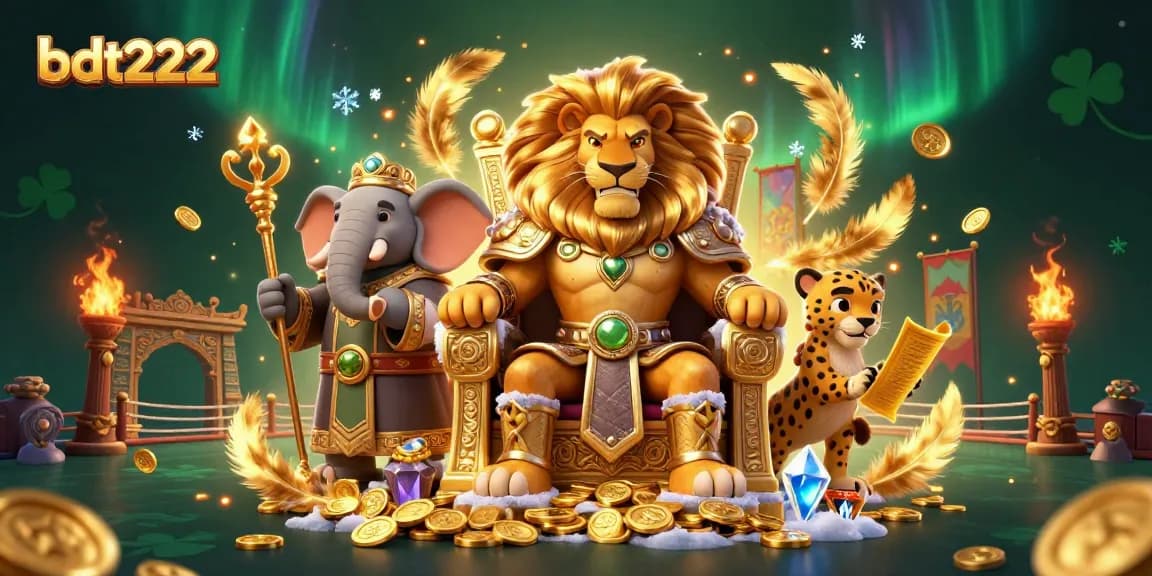 Engage in thrilling gameplay with bdt222, featuring dynamic 3D lion king and vibrant casino elements.