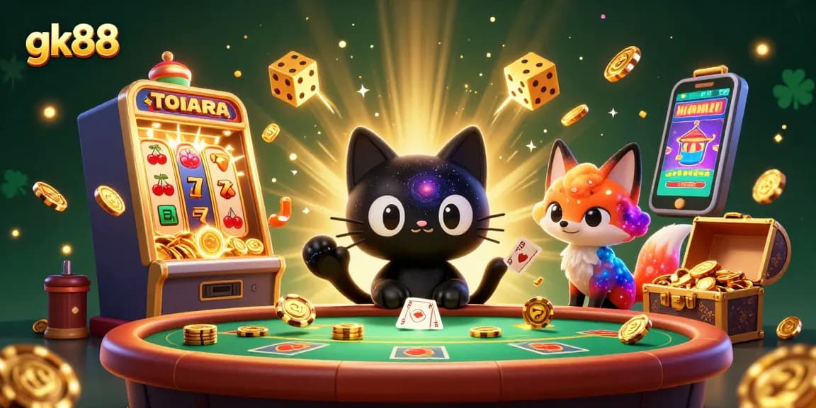 Engage with the gk88 casino experience featuring cosmic characters and vibrant slot machine action.