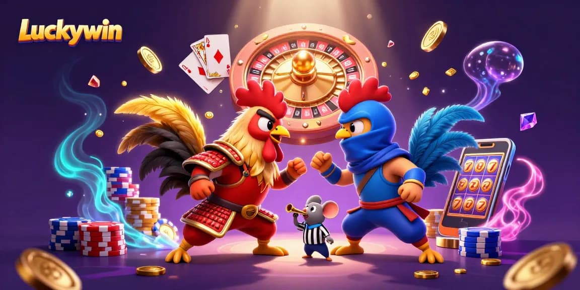Enjoy thrilling action with Luckywin as roosters clash in a vibrant casino atmosphere.
