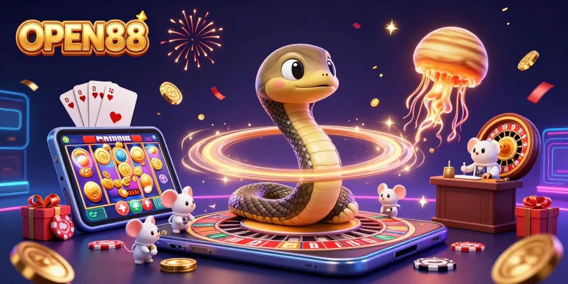 Engage in thrilling gaming at OPEN88 with dynamic cosmic characters and festive slot action.