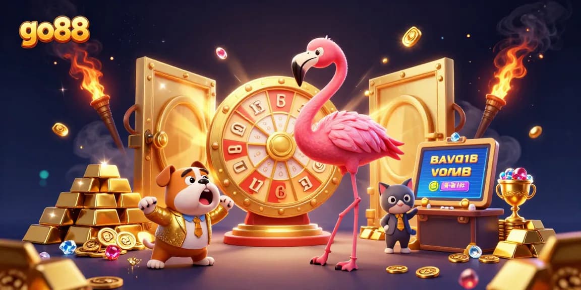 Spin the prize wheel at go88 with an animated flamingo as the host and sparkling treasures.