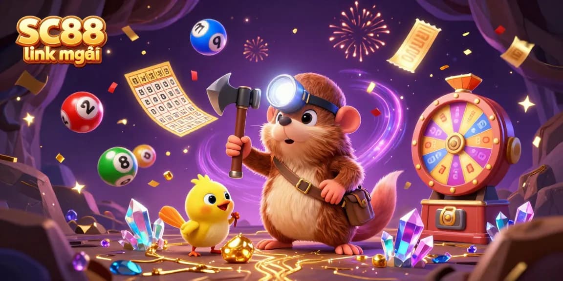 Experience the excitement of SC88 link mới with vibrant casino-themed 3D illustration.