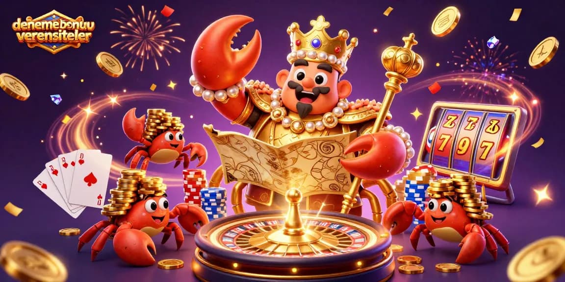 Place bets with denemebonusuverensiteler in this vibrant casino illustration featuring a crab emperor.