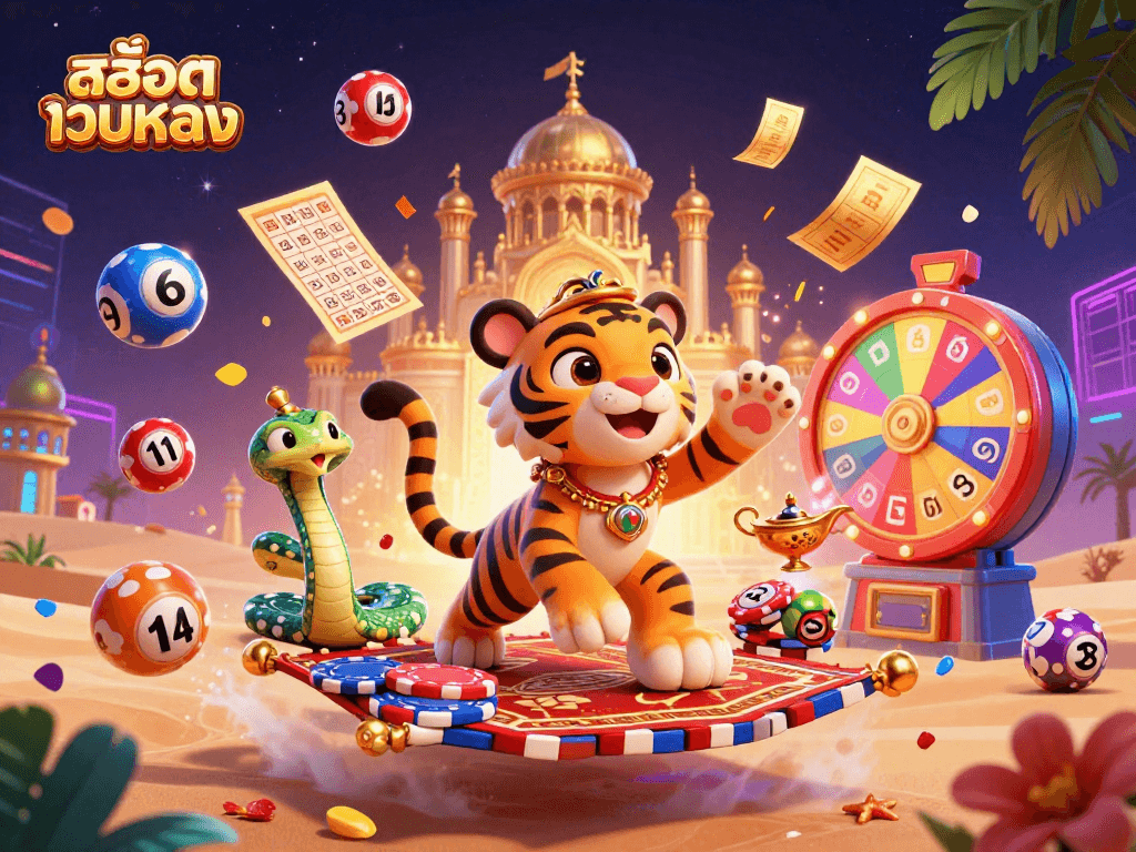 Spin to win at สล็อตเว็บตรง with dynamic lottery games featuring a magical tiger sultan.