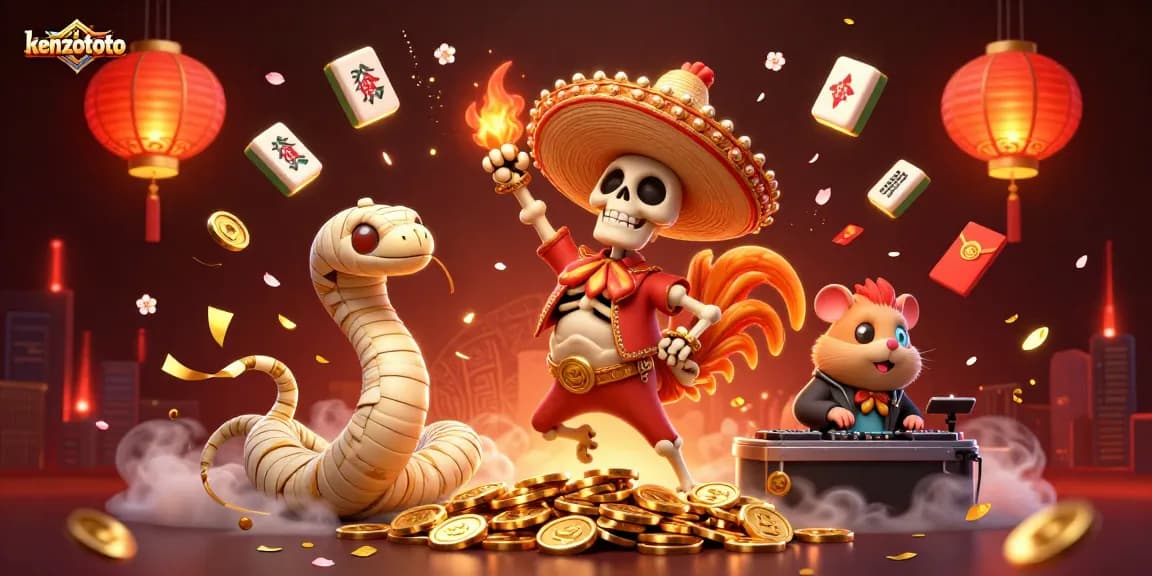 Kenzototo offers dynamic gaming experiences with vibrant visuals of a dancing rooster, enhancing online gambling excitement.