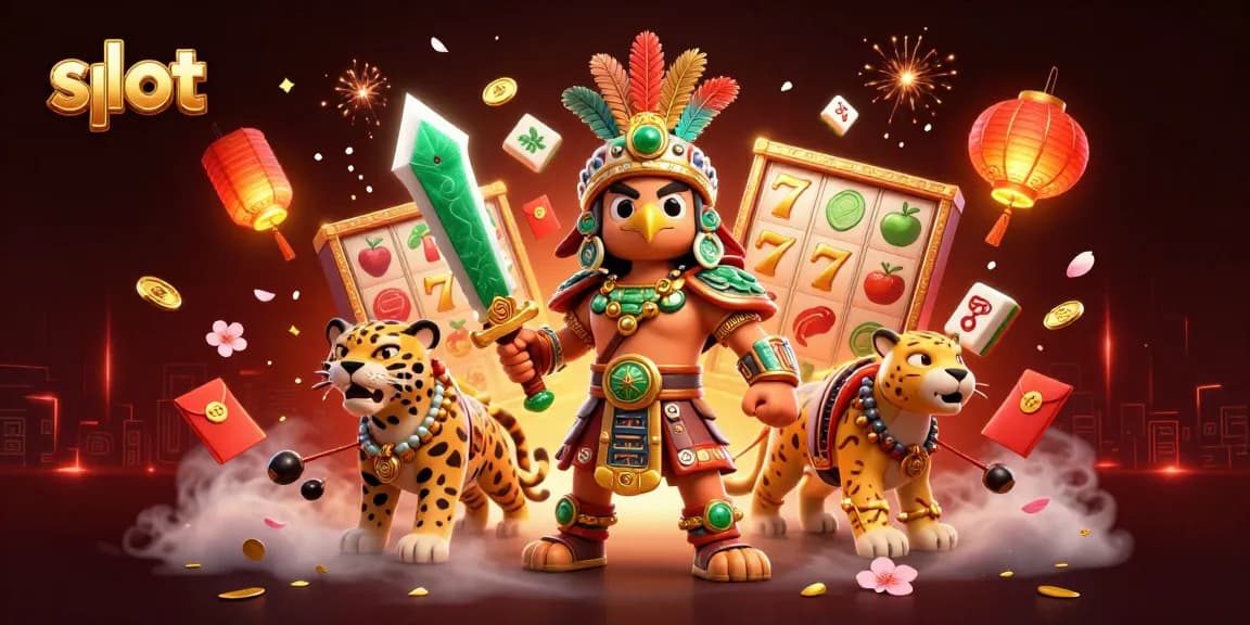 Spin winning slots featuring intricate Aztec warriors and dynamic casino elements in vibrant 3D.