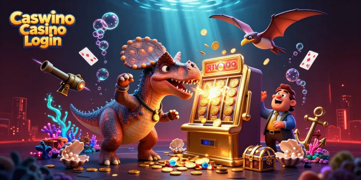 Win big with Caswino Casino Login as pachycephalosaurus hits a golden slot machine!