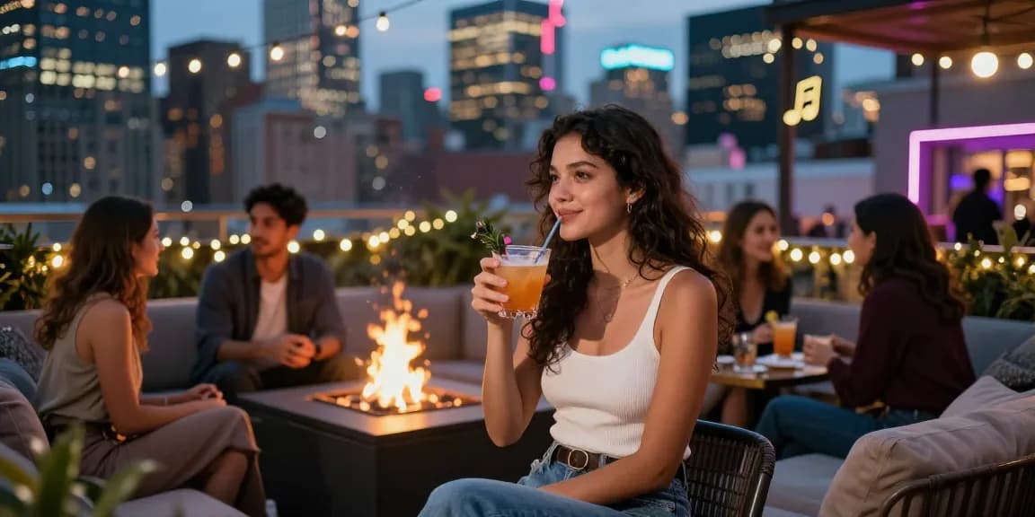 Gái gọi đang tận hưởng không khí vui vẻ tại quán bar rooftop