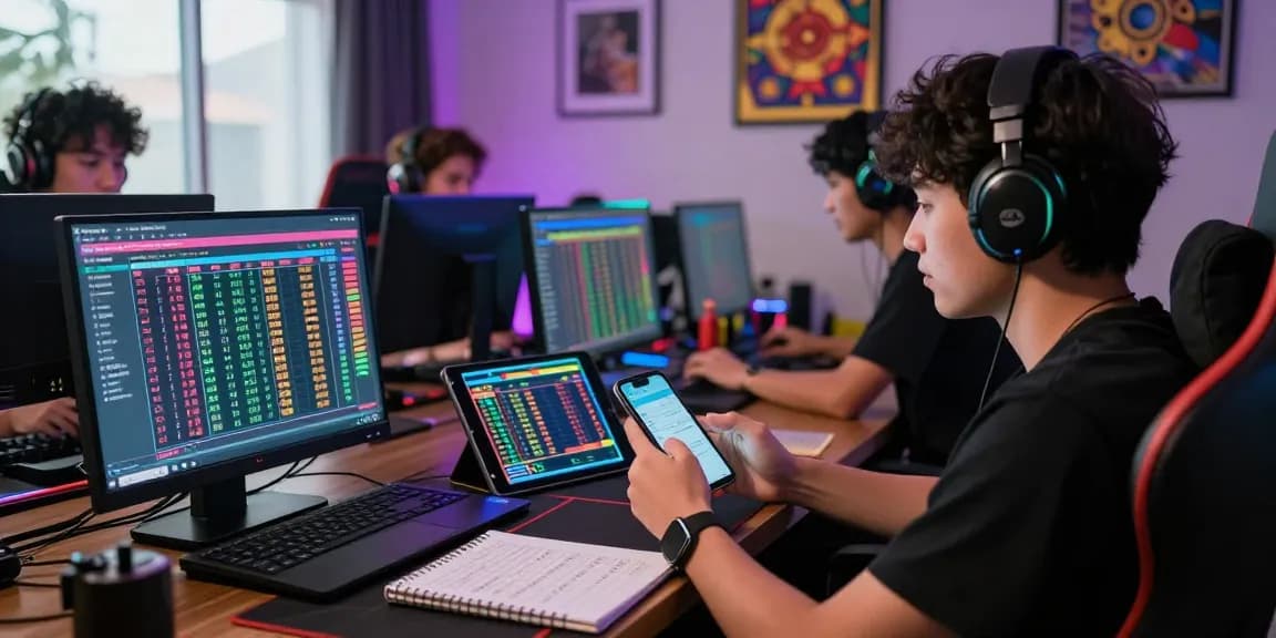 Dynamic online gaming session for Pasaran Togel Terlengkap with players analyzing data and placing bets in a vibrant atmosphere.