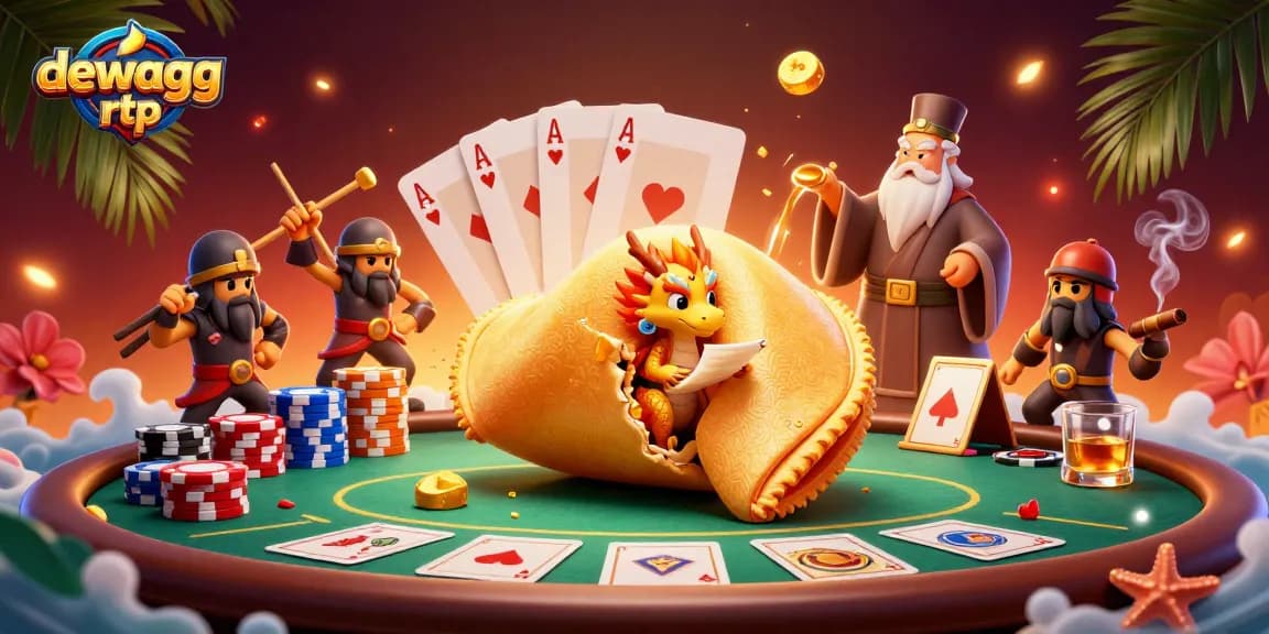 Win big with dewagg rtp as a wise dragon reads fortunes under floating chips and golden light.