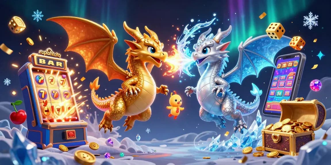 Mengalami keajaiban permainan slot di rupiahtoto, dengan naga kembar dan mesin slot mempersiapkan jackpot yang menakjubkan.