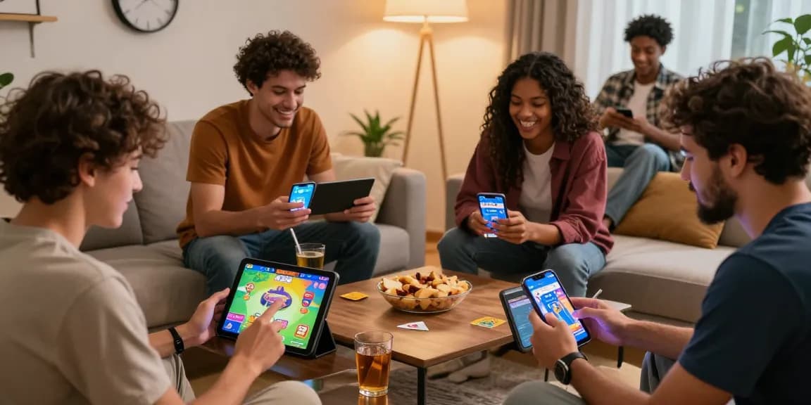 Engaging gaming scene showcasing users playing the Latest version of 3 Patti Blue app in a vibrant home setting.