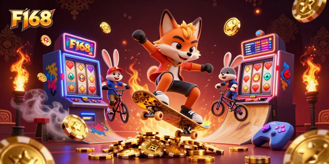 Experience the excitement of F168 with vibrant characters and dynamic casino-themed visuals.