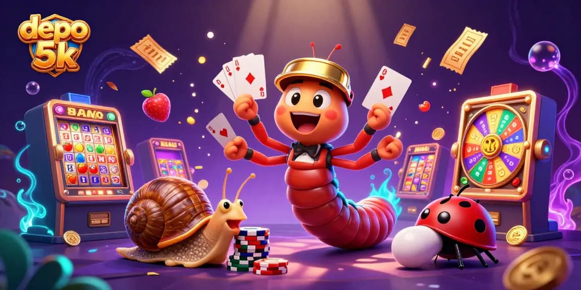 Engage in thrilling action at depo 5k, where a dealer showcases cards with high-stakes excitement and vibrant slot games.