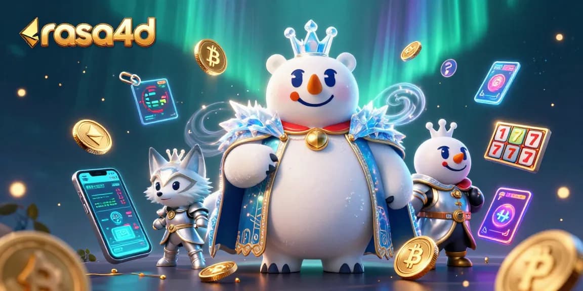 Menghadirkan suasana kasino dengan rasa4d, berputar-balik pada slot jackpot dan berlatar belakang karakter kartun beruang kutub dan rubah salju berpakaian perak.