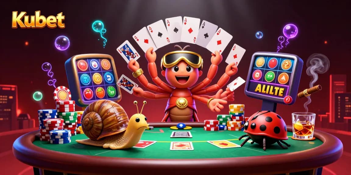 Kubet casino illustration with playful characters engaging in a vibrant card game atmosphere