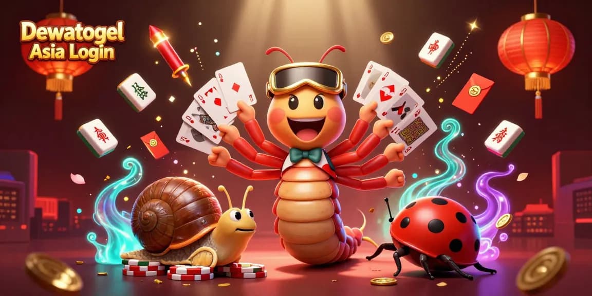 Dewatogel Asia Login highlights exciting lottery gaming with animated characters, vibrant colors, and dynamic elements