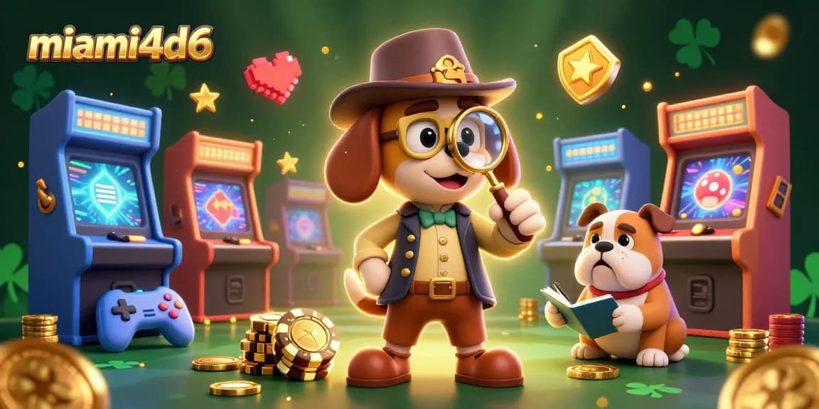 Engage with miami4d6 through a vibrant 3D casino scene showcasing a detective bloodhound.