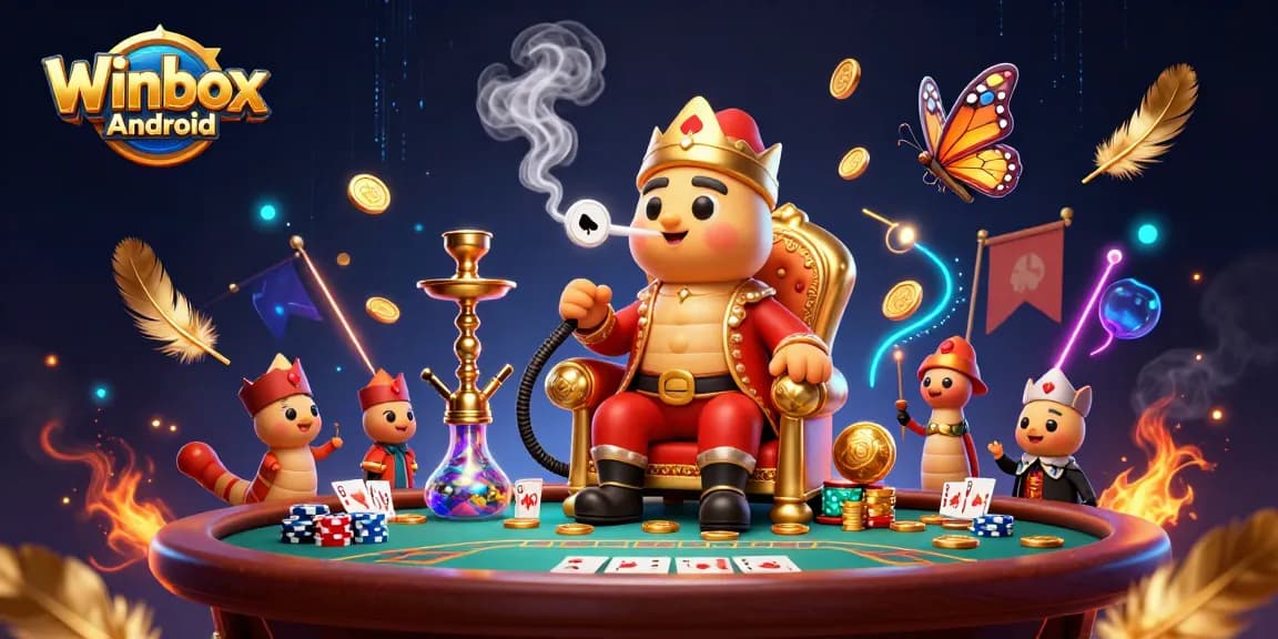 Experience Winbox Android with a vibrant poker scene featuring captivating 3D artwork and engaging elements.