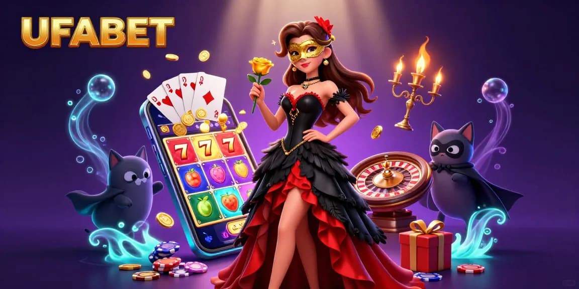 Win big with UFABET in this vibrant, detailed 3D casino illustration featuring games and excitement!