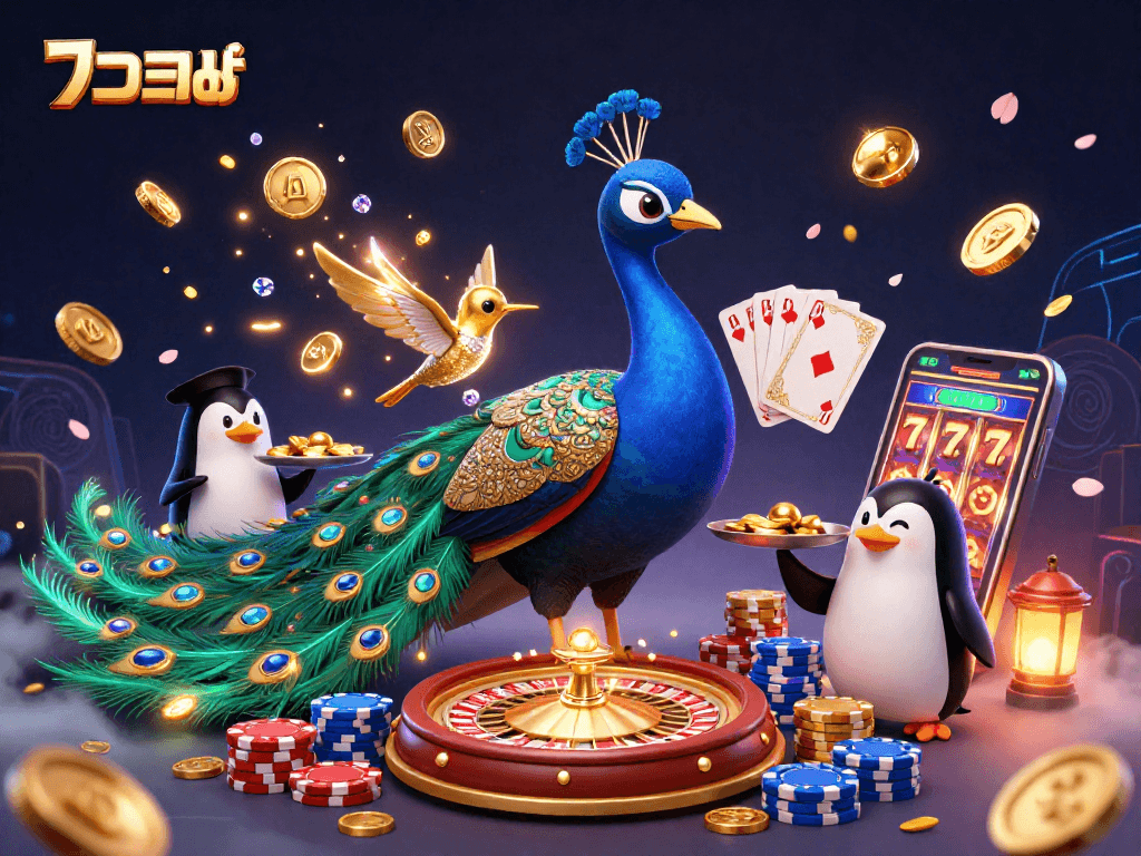Experience the excitement of แทงบอล with vibrant characters and casino elements in a dynamic illustration.