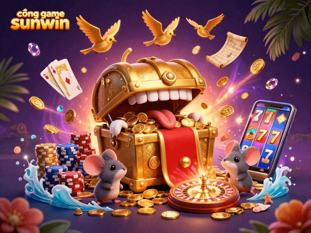 Experience the excitement of cổng game sunwin with dazzling treasures and dynamic casino elements in a vibrant 3D scene.