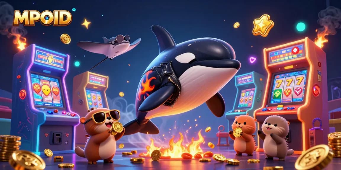 MPOID players enjoy thrilling moments with dynamic slots and friendly sea creatures in a vibrant casino scene.