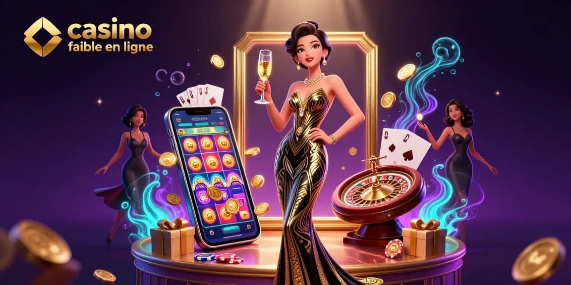 Vivez l'excitation d'un casino fiable en ligne avec une scène numérique glamour mettant en avant des jeux et des éléments de victoire.