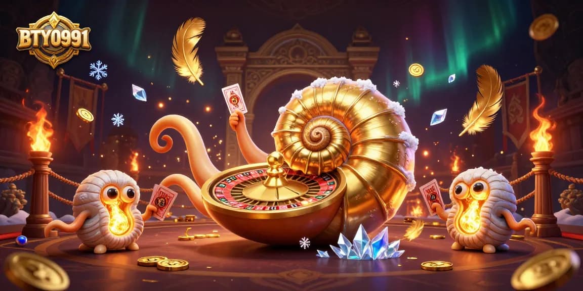 Engage with BTY0991's thrilling gambling atmosphere featuring a giant nautilus, roulette, and golden treasures.