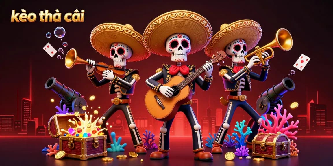 Experience kèo nhà cái with vibrant visuals of a mariachi band amidst underwater treasures, perfect for sports betting!